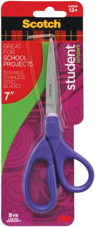 Scotch Kids Pointed Tip Scissors with Soft Touch, 5 Inches (1442P) (Colors may vary)