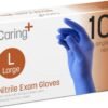 Caring Nitrile Exam Gloves, Blue, Powder-Free, Disposable Gloves for Medical Care, First Aid, Cleaning, Food Prep