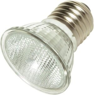 Satco S4624 35 Watt MR16 Short Neck Halogen Medium Base 120 Volt Clear FL 36 Beam Pattern No Harmful Ultraviolet Rays Light Bulb, With Lens, Clear