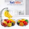 Auledio Iron 2-Tier Countertop Fruit Vegetables Basket Bowl Storage With Banana Hanger, Black, 64 ounces