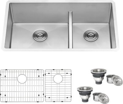 Ruvati 28-inch Low-Divide Undermount Tight Radius 60/40 Double Bowl 16 Gauge Stainless Steel Kitchen Sink - RVH7255
