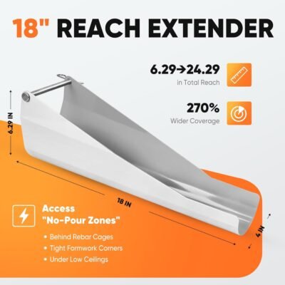 Mud Mixer 18 inch MMAC-0133 Chute Extension，Designed specifically for Mud Mixer MMXR-3221，Multiple Adjustable Angles of 15, 25 and 35, Auitable for More Concrete Pouring Scenarios,Grey