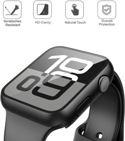 Misxi 2 Pack Tempered Glass Case Compatible for Apple Watch Series 10 (2024) 46mm, Hard PC Screen Protector Overall Protection Ultra-Thin Lightweight Scratch-Resistant Cover for iWatch, Satin Black