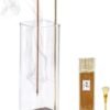Incense Holder, Wooden Incense Holder for Sticks with Glass Ash Catcher, Anti-ash Incense Burner with 20 Incense Sticks and a Ash Brush for Meditation Yoga Spa Room Decor
