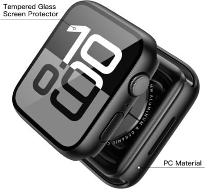 Misxi 2 Pack Tempered Glass Case Compatible for Apple Watch Series 10 (2024) 46mm, Hard PC Screen Protector Overall Protection Ultra-Thin Lightweight Scratch-Resistant Cover for iWatch, Satin Black