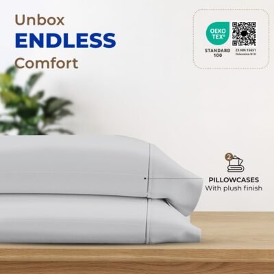 THREAD SPREAD 100% Egyptian Cotton Pillow Cases - 1000 Thread Count Queen/Standard Size Set of 2, Soft & Breathable Extra Long Staple Sateen Weave Cotton Pillow Covers for Bed - Silver