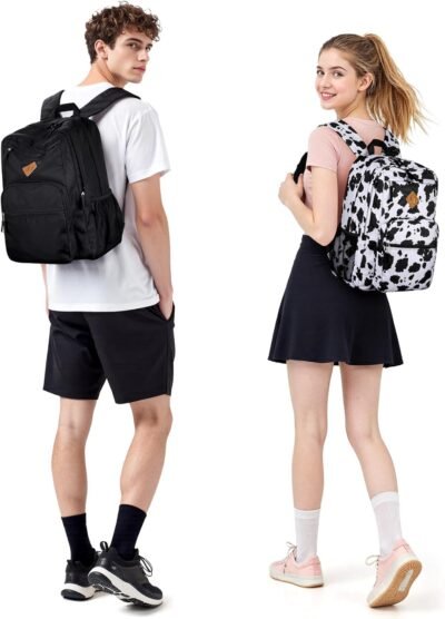 ZORFIN 26L Black Backpack for School, College, and Travel: Water Resistant Bookbag with 8 Compartments
