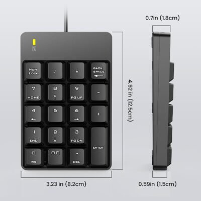 Wired Number Pad, USB Numeric Keypad 19 Key Number Keypad Keyboard for Laptop PC Computer Notebook, Big Print Letters - Black