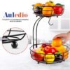 Auledio Iron 2-Tier Countertop Fruit Vegetables Basket Bowl Storage With Banana Hanger, Black, 64 ounces