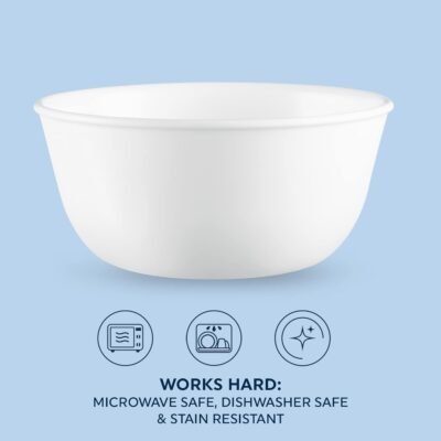 61N0CjZ96vL._AC_SL1500_.jpg Corelle Vitrelle 28-oz Soup/Cereal Bowls Set of 6 Chip & Crack Resistant Dinnerware Bowls for Soup, Ramen, Cereal and More, Triple Layer Glass, Winter Frost White