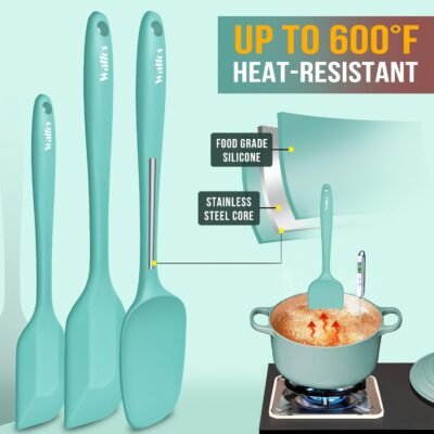 61Ndx2SxdML._AC_SL1500_.jpg Walfos Silicone Spatula - 600°F High Heat Resistant Kitchen Spoon Spatulas(set of 5), Strong Steel Core and One-Pieces Design, For Cooking Mixing & Baking - BPA Free and Dishwasher Safe (Teal/Aqua)