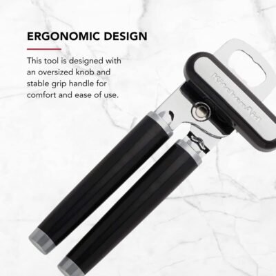 KitchenAid Classic Multifunction Can Opener and Bottle Opener Easy to Use, Razor Sharp Stainless Steel Cutting Wheel, Soft Ergonomic Handles, Black