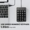 Wired Number Pad, USB Numeric Keypad 19 Key Number Keypad Keyboard for Laptop PC Computer Notebook, Big Print Letters - Black