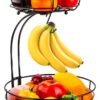 Auledio Iron 2-Tier Countertop Fruit Vegetables Basket Bowl Storage With Banana Hanger, Black, 64 ounces