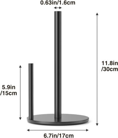 Paper Towel Holder Black, Premium Stainless Steel Kitchen Roll Dispenser, Countertop Roll Organizer with Weighted Base