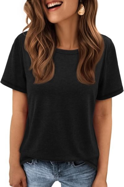 ATHMILE Womens T Shirt Summer Tops Short Sleeve Fashion Basic Casual Oversized Beach Vacation Clothes 2025 Trendy