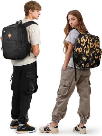 ZORFIN 26L Black Backpack for School, College, and Travel: Water Resistant Bookbag with 8 Compartments