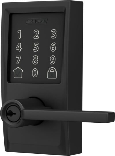 Schlage FE789WBCEN622LAT Encode Century WiFi Latitude Lever Smart Keyless Entry Touchscreen Door Lock, Matte Black