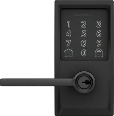 Schlage FE789WBCEN622LAT Encode Century WiFi Latitude Lever Smart Keyless Entry Touchscreen Door Lock, Matte Black