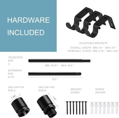 61ZH88UBIHL._AC_SL1500_.jpg Curtain Rods for Windows 16 to 144 Inches Adjustable Length 1 Inch Diameter Window Curtain Rod with Aluminium Finials, Black