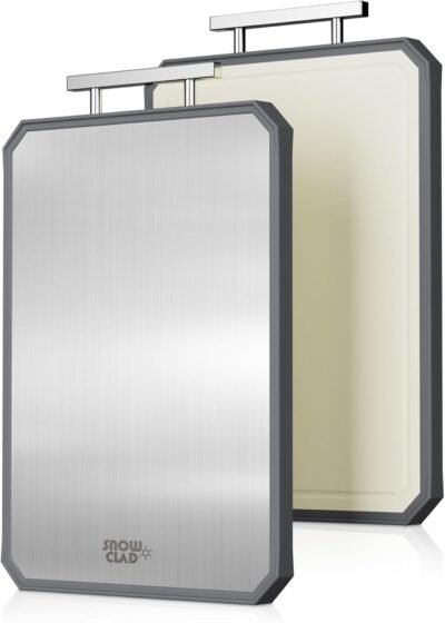 SNOWCLAD Stainless Steel Cutting Board,Double Sided Steel Cutting Boards for kitchen,Stainless Steel/Wheat straw pp Large Board for meat,non toxic Chopping,16 * 11 Inch,Dishwasher Safe