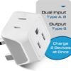 Ceptics UK Travel Plug Adapter, 2 in 1 Type G Adapter, US to UK Adapter, Ireland, Dubai Travel Adapter with Dual USA Inputs, CE, RoHS - HK Outlet Adapter, 3 Pack