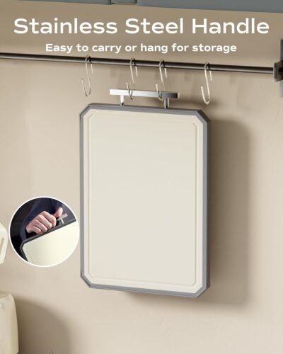 SNOWCLAD Stainless Steel Cutting Board,Double Sided Steel Cutting Boards for kitchen,Stainless Steel/Wheat straw pp Large Board for meat,non toxic Chopping,16 * 11 Inch,Dishwasher Safe