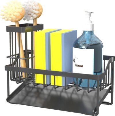 61onwkfk9xL._AC_SL1500_.jpg Vanwood Sink Caddy Sponge Holder for Kitchen Sink with Brush Holder, Kitchen Cocina Organizer and Storage Dish Soap Sponge Caddy with Auto Stainless Steel Draining Tray for Counter