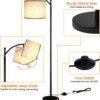 ROTTOGOON Floor Lamp for Living Room with 3 Color Temperatures LED Bulb, Standing Lamp Tall Industrial Floor Lamp Reading for Bedroom, Office (9W LED Bulb, Beige Lampshade Included) -Black