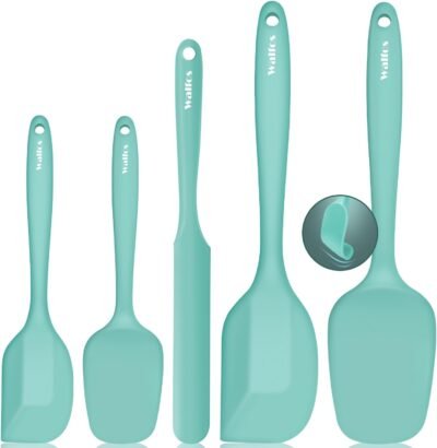 61qbkihGq0L._AC_SL1500_.jpg Walfos Silicone Spatula - 600°F High Heat Resistant Kitchen Spoon Spatulas(set of 5), Strong Steel Core and One-Pieces Design, For Cooking Mixing & Baking - BPA Free and Dishwasher Safe (Teal/Aqua)