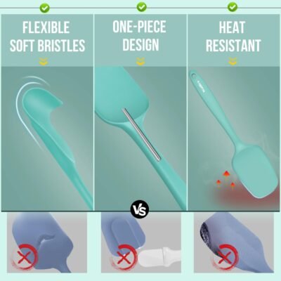 61qdXsX3BQL._AC_SL1500_.jpg Walfos Silicone Spatula - 600°F High Heat Resistant Kitchen Spoon Spatulas(set of 5), Strong Steel Core and One-Pieces Design, For Cooking Mixing & Baking - BPA Free and Dishwasher Safe (Teal/Aqua)