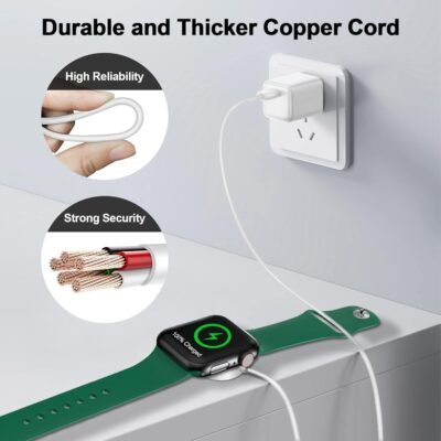 𝟐𝟎𝟐𝟓 𝐔𝐩𝐠𝐫𝐚𝐝𝐞𝐝 for Apple Watch Charger Magnetic Fast Charging Cable [Portable] Magnetic Wireless Charging Compatible with iWatch Series Ultra/10/9/8/7/6/SE/5/4/3/2-[3.3FT] White