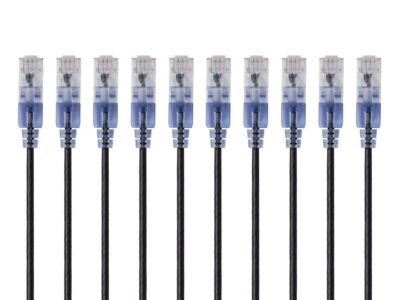 Monoprice Cat6A Ethernet Patch Cable - Snagless RJ45, 550Mhz, 10G, UTP, Pure Bare Copper Wire, 30AWG, 10-Pack, 7 Feet, Blue - SlimRun Series
