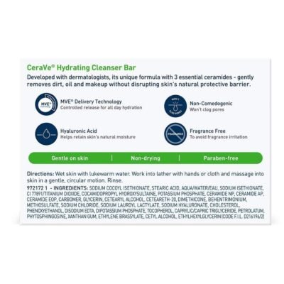 CeraVe Hydrating Cleanser Bar - Soap-Free Body and Facial Cleanser with 5% Moisturizing Cream - 4.5 Ounce Bar