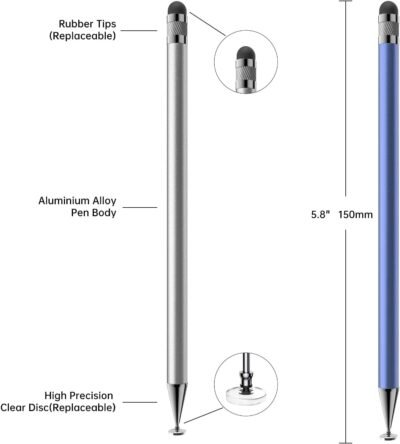 Stylus (5 Pcs), 2-in-1 Stylus Pen for Touch Screen, High Precision and Sensitivity, Suitable for iPhone/ipad/Android Tablets, Compatible with All Touch Screens (Black/White/Blue/Rose Gold/Silver)