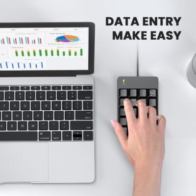 Wired Number Pad, USB Numeric Keypad 19 Key Number Keypad Keyboard for Laptop PC Computer Notebook, Big Print Letters - Black