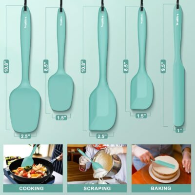 71-BvbP56WL._AC_SL1500_.jpg Walfos Silicone Spatula - 600°F High Heat Resistant Kitchen Spoon Spatulas(set of 5), Strong Steel Core and One-Pieces Design, For Cooking Mixing & Baking - BPA Free and Dishwasher Safe (Teal/Aqua)