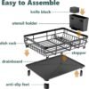 Iron Dish Drying Rack with Drainboard Dish Drainers for Kitchen Counter Extendable Spout Strainers with Utensil Holder and Knife Slots, Black