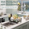 Iron Dish Drying Rack with Drainboard Dish Drainers for Kitchen Counter Extendable Spout Strainers with Utensil Holder and Knife Slots, Black