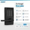 Schlage FE789WBCEN622LAT Encode Century WiFi Latitude Lever Smart Keyless Entry Touchscreen Door Lock, Matte Black