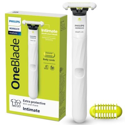 Philips Norelco OneBlade Intimate, Designed for Pubic Grooming, Trim & Shave with Extra Skin Protection, Waterproof, Model QP1924/70