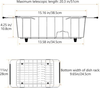 712gp-XyfrL._AC_SL1500_.jpg Stainless Steel Dish Drying Rack(15.2"L X 11"W X 5.3"H), Expandable Fruit & Vegetable Drain Rack over Sink, Dish Drainer Rack in Sink, with Stainless Steel Utensil Holder & Silicone Mat(16")