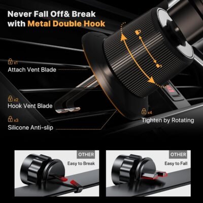 712yeWmvmL._AC_SL1500_.jpg Miracase Phone Holders for Your Car with Metal Hook Clip, Air Vent Cell Phone Stand Car Mount, Universal Automobile Cradle Fit for iPhone Android and All Smartphones, Dark Black