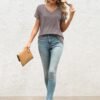 ATHMILE T Shirts Short Sleeve V Neck Tees for Women Fashion Tops Trendy Lightweight Casual Summer Outfits Clothes 2025 Beach
