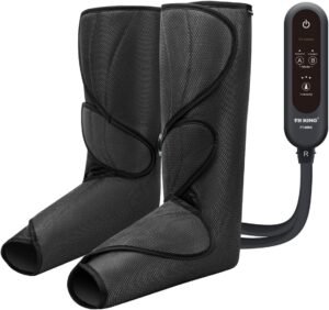 FIT KING Leg Air Massager for Circulation and Relaxation Foot and Calf Massage (No Heat) to Relieve Pain Swelling Edema with Handheld Controller 3 Intensities 2 Modes 2 Extensions
