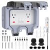 Double Outdoor Outlet with Cover Waterproof Outdside Plug Socket IP66 Weatherproof Exterior Wall Electrical Box with Switch Indicator Light Screwdriver 2-Gang Power Outlet for Wet Garden Swimming Pool