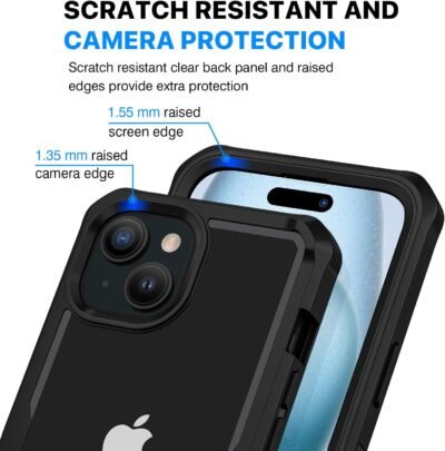 CENHUFO Privacy for iPhone 15 Case, Full Body Phone Case with Built-in 9H Tempered Glass Privacy Screen Protector and Camera Lens Protector, Anti Peep Spy Shockproof Bumper Clear Cover - Black