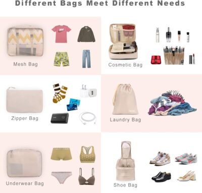 BAGAIL 8 Set Packing Cubes Luggage Packing Organizers for Travel Accessories-Cream