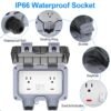 Double Outdoor Outlet with Cover Waterproof Outdside Plug Socket IP66 Weatherproof Exterior Wall Electrical Box with Switch Indicator Light Screwdriver 2-Gang Power Outlet for Wet Garden Swimming Pool