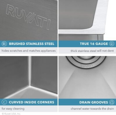 Ruvati 28-inch Low-Divide Undermount Tight Radius 60/40 Double Bowl 16 Gauge Stainless Steel Kitchen Sink - RVH7255